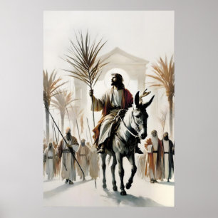 Póster Domingo de Ramos Jesús montado en un burro Cristia
