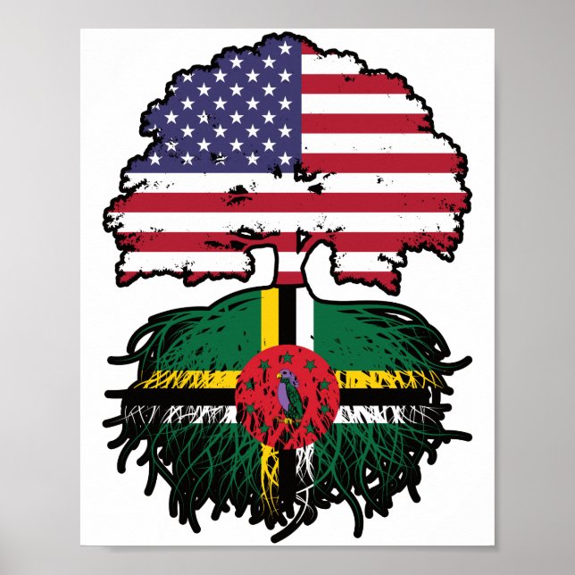 Póster Dominica Dominicana Estados Unidos bandera de raíc (Frente)