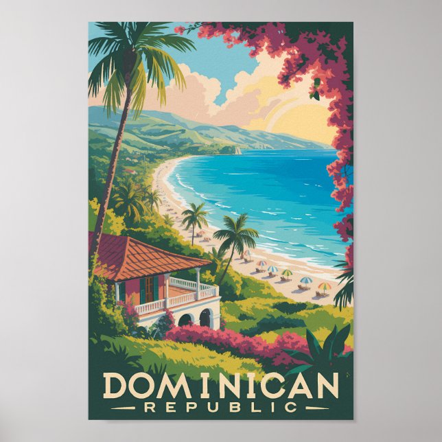 Póster Dominican Republic Beach Illustration Travel Art (Frente)