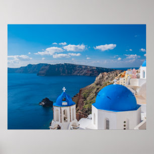 Póster Dominios azules de Santorini