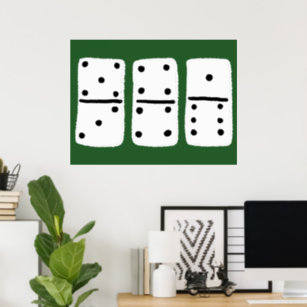 Póster Dominos blancos con puntos negros en verde