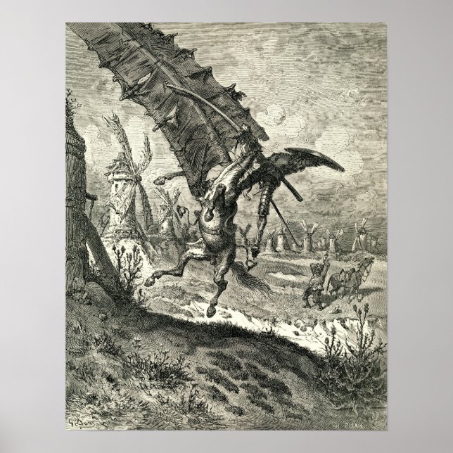 Póster Don Quijote y los molinos de viento (Frente)