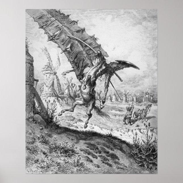 Póster Don Quijote y los molinos de viento (Frente)