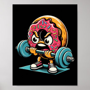 Póster Dona levantando pesas divertido gimnasio entrenami