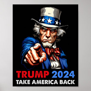 Póster Donald Trump 2024 Toma América Tío Sam Republicano