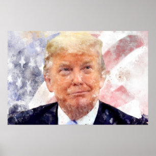 Póster Donald Trump sonriendo con la bandera americana