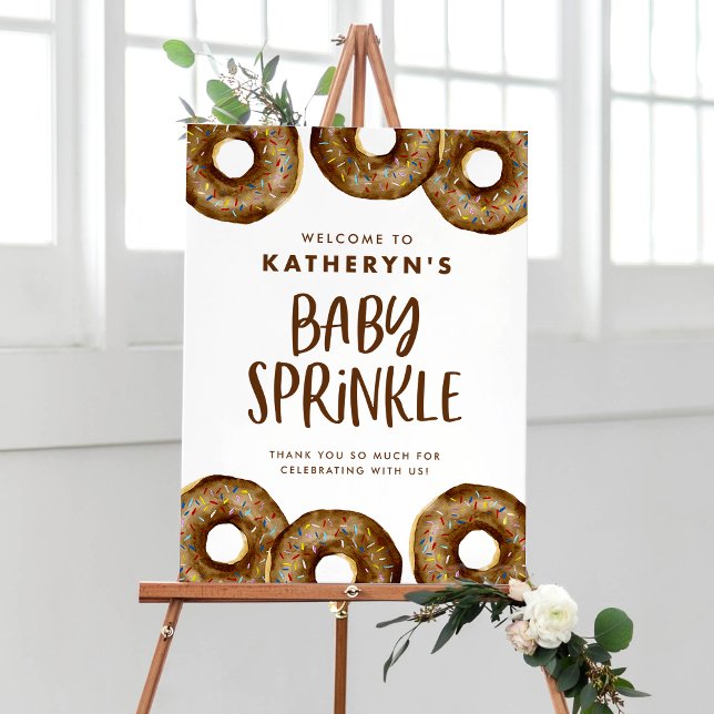 Póster Donas con Sprinkles de Chocolate Baby Sprinkle (Watercolor Chocolate Donuts Baby Sprinkle Welcome Sign – Customizable Baby Shower Decor)