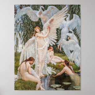 Póster Doncellas Cisne Art Nouveau Vintage por W. Crane
