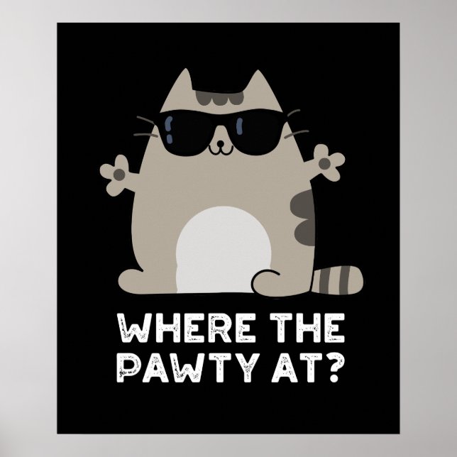 Póster Donde El Pawty En El Divertido Fiesta Cat Pun Oscu (Frente)
