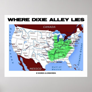 Póster Dónde está Dixie Alley (Mapa de los Estados Unidos