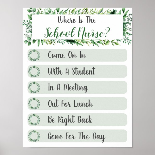 Póster ¿Dónde está el Rótulo de la oficina de enfermería  (Frente)