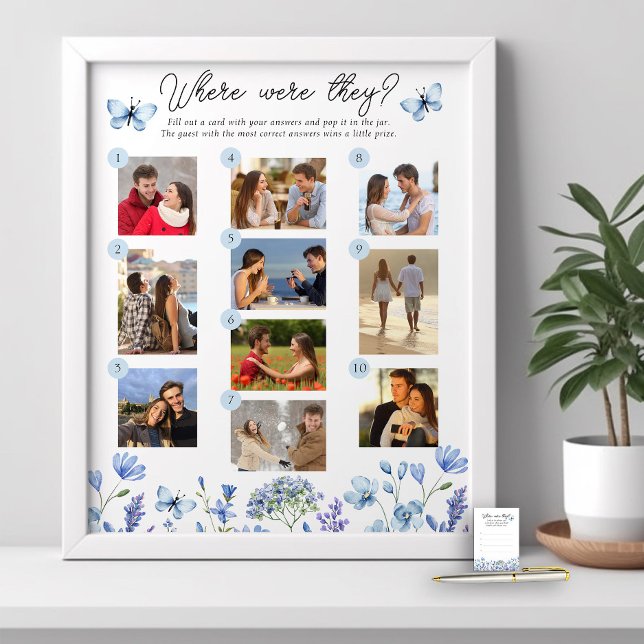 Póster Donde estaban jugando 10 Foto Flor salvaje azul (Where Were They Photo Game Poster from my Blue Wildflower Bridal Shower Collection
)