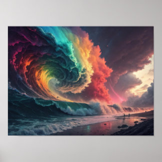 Póster Donde las olas de arcoiris se encuentran con fuert