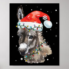 Póster Donkey Christmas Color Lights Santa Hat Donkey