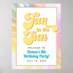 Póster DONNA Retro Font Tie Dye Pool Fiesta Cumpleaños