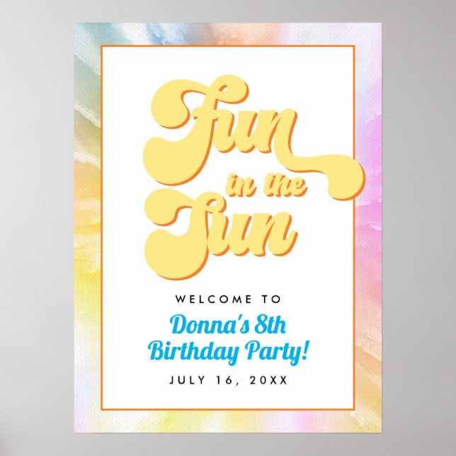 Póster DONNA Retro Font Tie Dye Pool Fiesta Cumpleaños (Frente)
