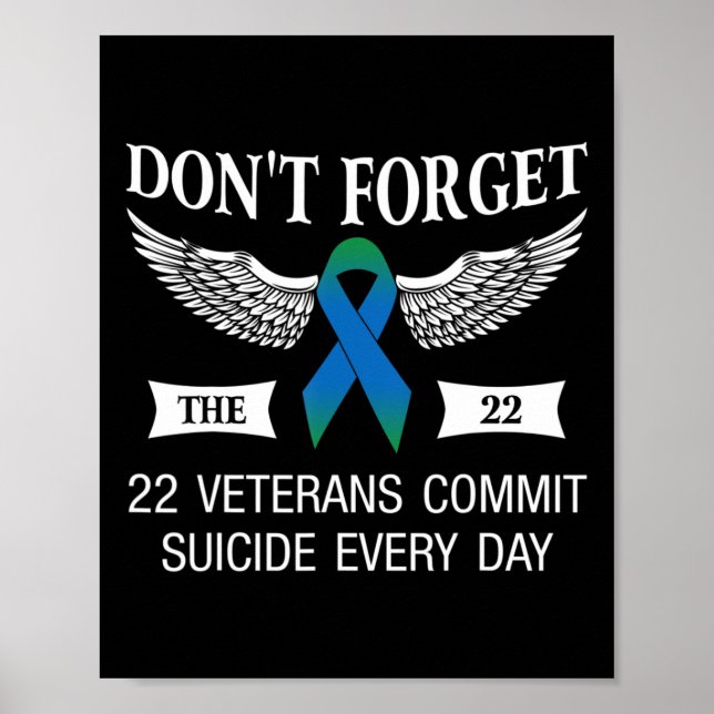 Póster Dont Forget The 22 Veterans PTSD Suicide Awareness (Frente)