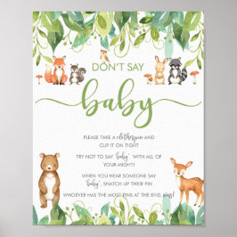 Póster Don't Say Baby Shower Game Woodland Greenery Sign