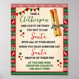 Póster Don't Say Santa Clothespin Game Ugly Sweater Sign