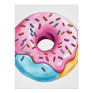 Póster Donut acuarela con hielo y salpicaduras en blanco