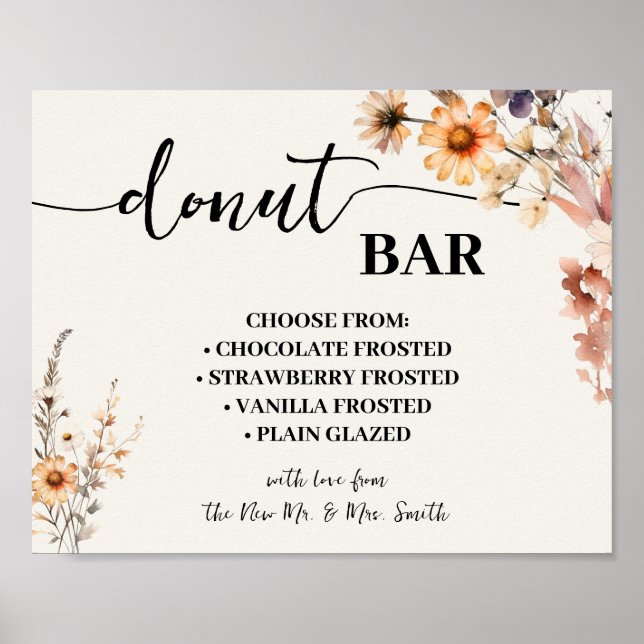 Póster Donut Bar Boda Bridal Shower Autumn Wildflowers (Frente)