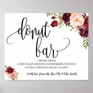 Póster Donut bar fiesta boda marsala