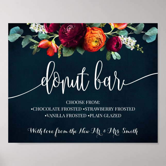Póster Donut Bar Nodal Wedding Recepción Rótulo de la Mar (Frente)