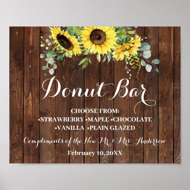 Póster Donut Bar Sweets Mesa Boda Rótulo girasol (Frente)