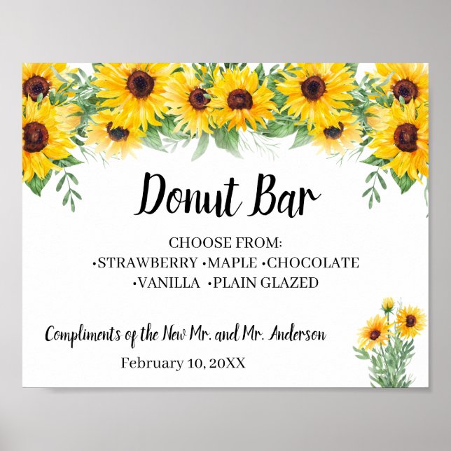 Póster Donut Bar Sweets Mesa Boda Rótulo girasol (Frente)