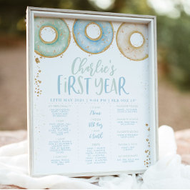 Póster Donut Boys primer cumpleaños Poster Rótulo azul