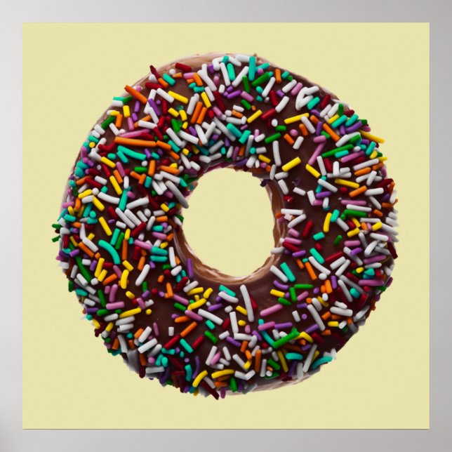 Póster Donut de chocolate con rociadores de colores (Frente)