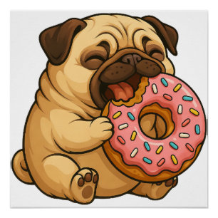 Póster Donut de dibujos animados divertido pug lindo comi