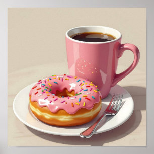 Póster Donut y café rosados con escarcha