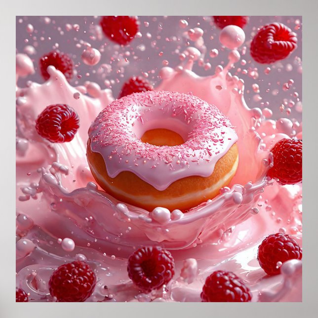 Póster Donut y frambuesas frescas (Frente)