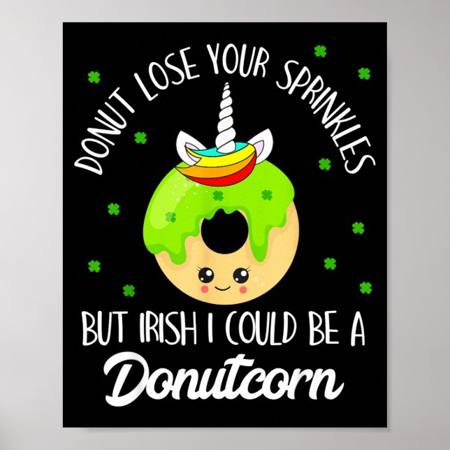 Póster Donutcorn Funny Cute Donut Unicorn Irish St Patric (Frente)