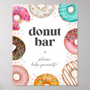 Póster Donuts aspersados cumpleaños Rótulo Donut Bar
