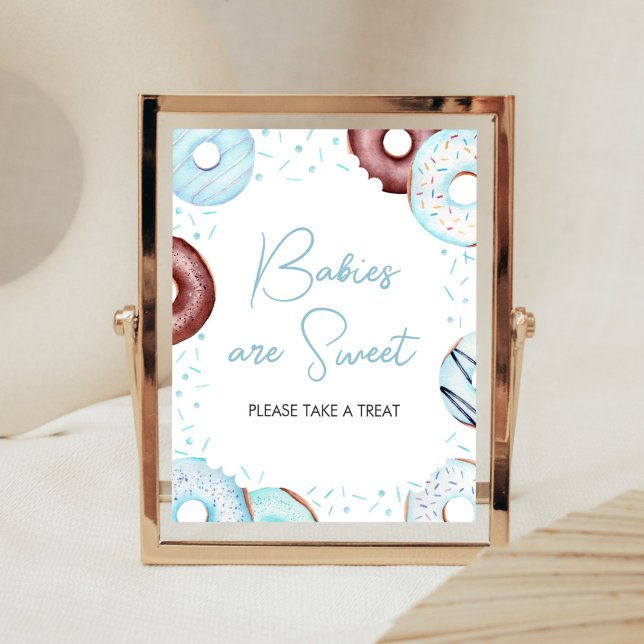 Póster Donuts azules y pañales Los bebés son dulces (Donuts and Diapers Baby Shower Babies are Sweet Sign)
