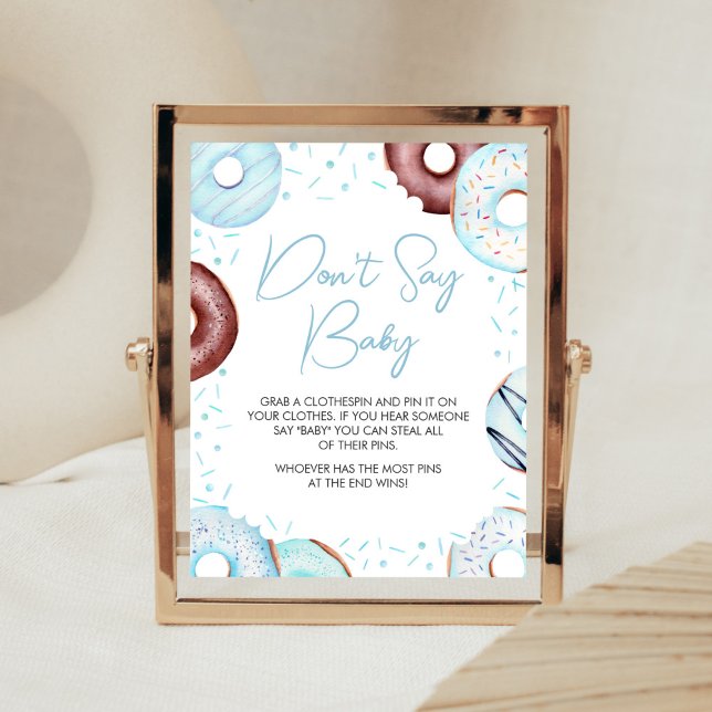 Póster Donuts azules y pañales no dicen bebé (Donuts and Diapers Baby Shower Don't Say Baby Sign)