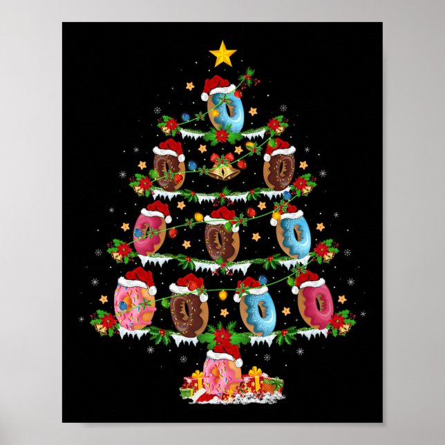 Póster Donuts Christmas Tree Lights Funny Fast Food Donut (Frente)
