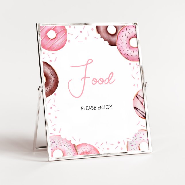 Póster Donuts rosados y pañales Baby Shower Food (Pink Sweet Sprinkle Baby Shower Food Sign)