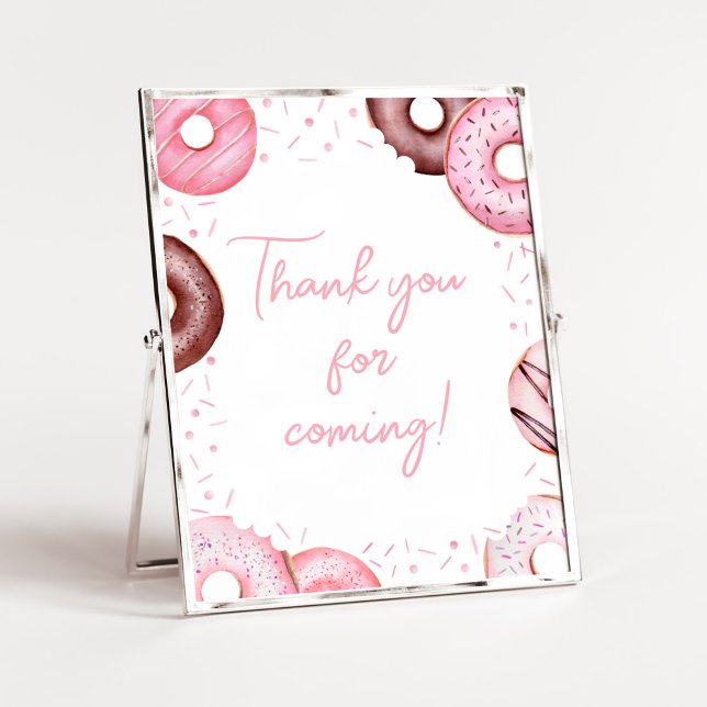 Póster Donuts rosas y pañales bebé Gracias por venir (Pink Sweet Sprinkle Baby Shower Thank you for Coming Sign)