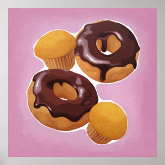 Póster Donuts y muffin de chocolate