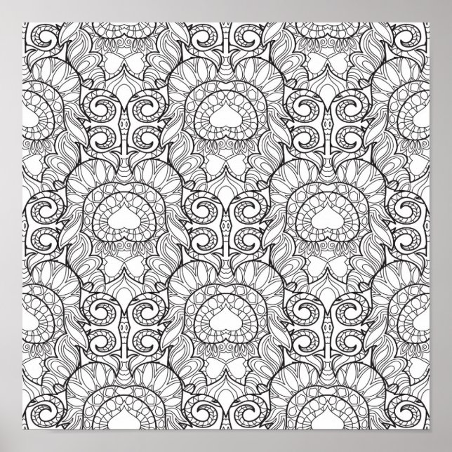 Póster Doodato 2 del patrón de plumas de pavo real (Frente)