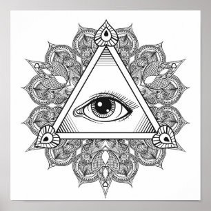 Póster Doodle 2 del símbolo de la pirámide del ojo