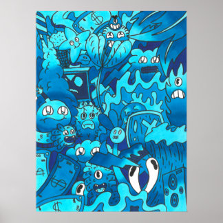 Póster Doodle azul