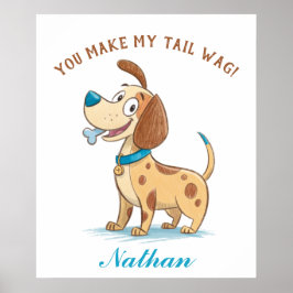 Póster Doodle Azul Mascota juguetón, Perro picante con un