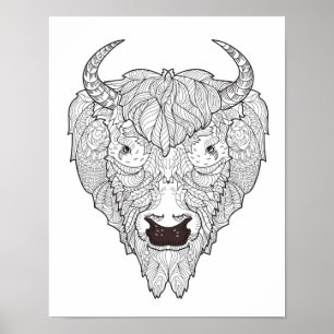 Póster Doodle Bison Head 2