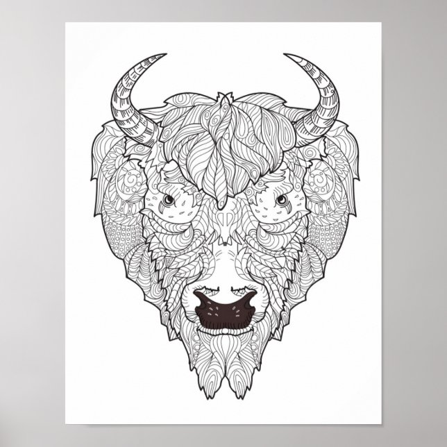 Póster Doodle Bison Head 2 (Frente)