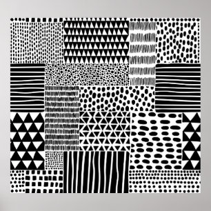 Póster Doodle blanco negro: etnia sin foco