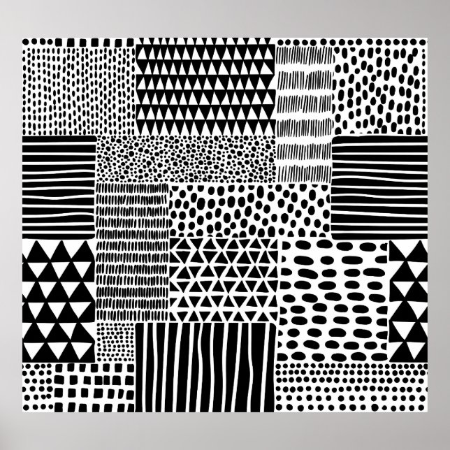 Póster Doodle blanco negro: etnia sin foco (Frente)